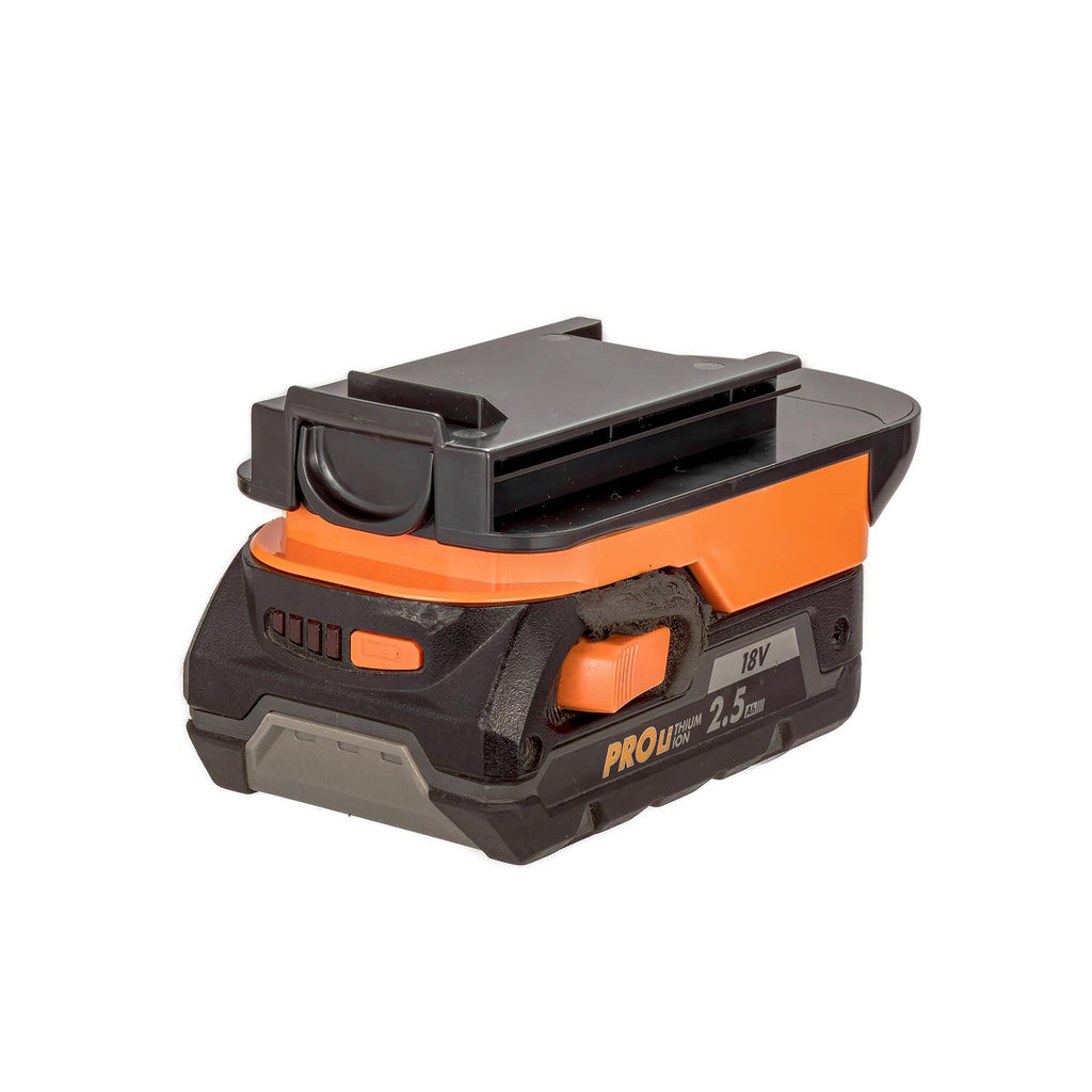 AEG 18V to Black and Decker 18V Ni-Cd battery adapter - fitted to the AEG 18V battery, tool-side rails and slot uppermost