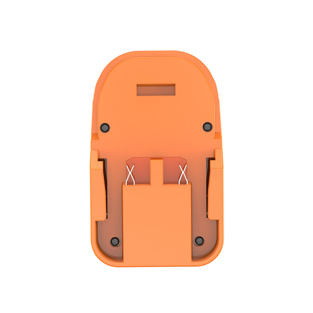 AEG 18V to Bostitch 18V battery adapter - battery-side connection face-on, two crossed spring contacts and the latch slot