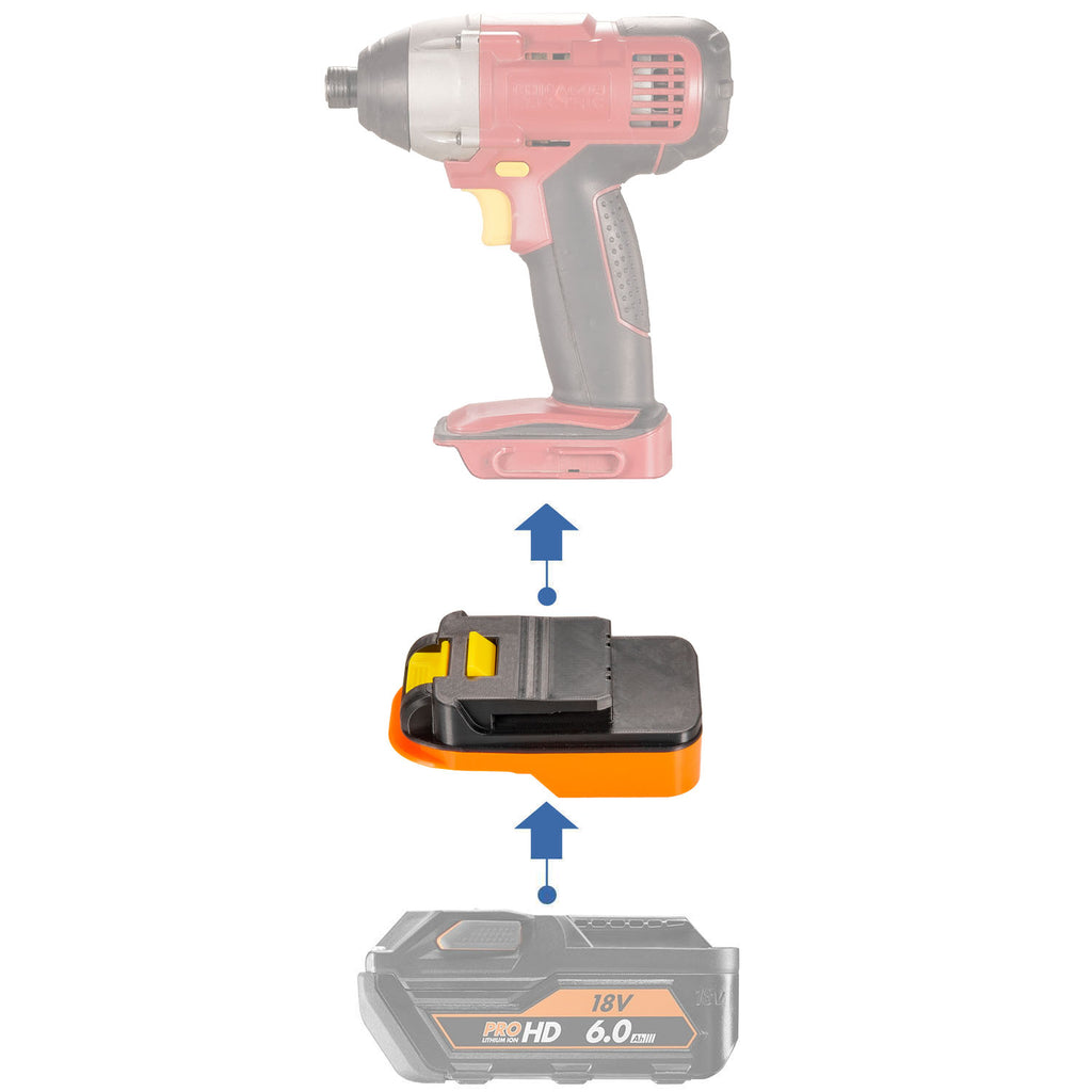 AEG 18V to Chicago Electric 18V battery adapter - compatibility diagram showing battery, adapter and impact driver