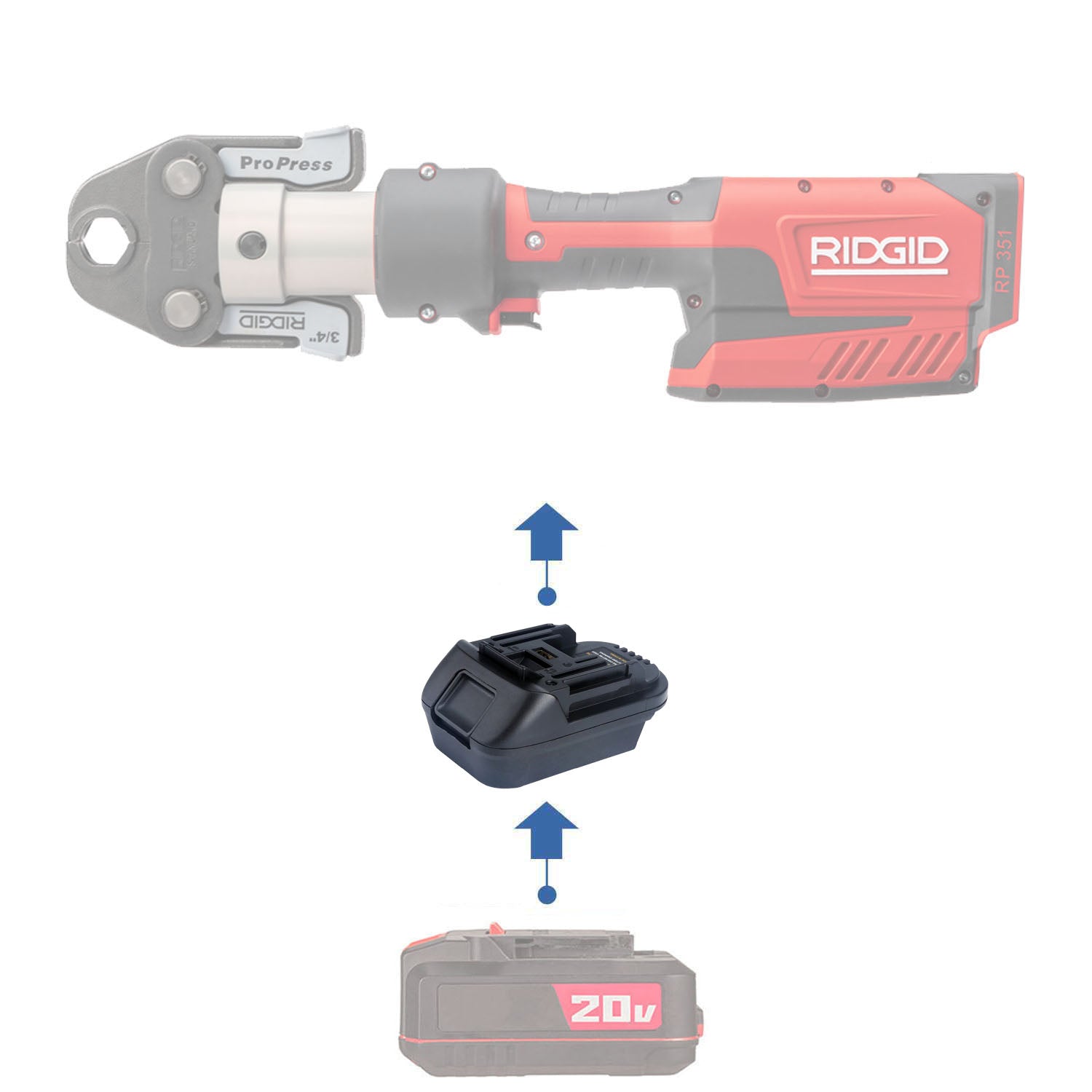 Adaptateur de batterie Bauer 20V vers RIDGID RED 18V