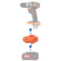 Bauer 20V to AEG 18V battery adapter - compatibility diagram showing battery, adapter and drill