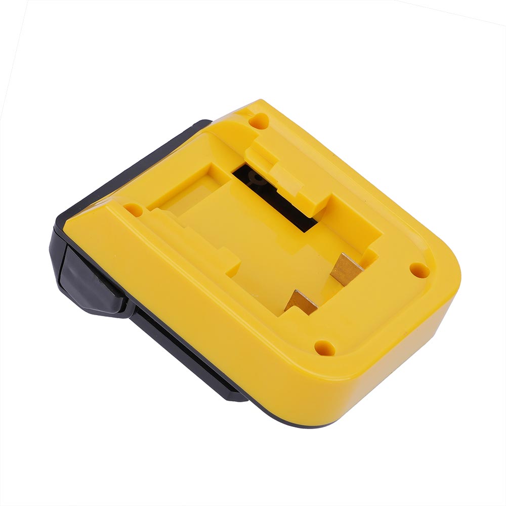 Bauer 20V to Hikoki 18V battery adapter - battery-side connection with twin terminal blades and the rail slot