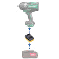 Bauer 20V to Hikoki 18V battery adapter - compatibility diagram showing battery, adapter and impact wrench