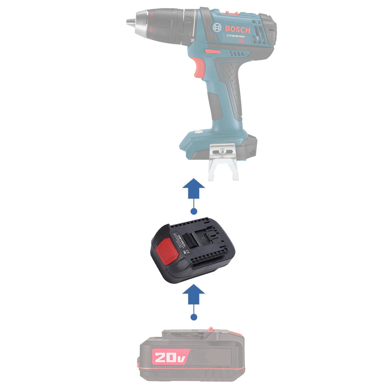 Adaptateur de batterie Bauer 20V vers Bosch (Bleu) 18V