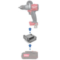 Bauer 20V to Milwaukee M18 battery adapter - compatibility diagram showing battery, adapter and drill