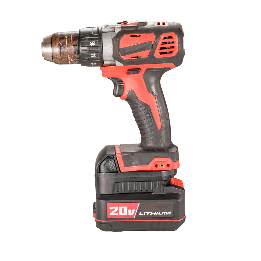 Bauer 20V to Milwaukee M18 battery adapter - installed on a drill