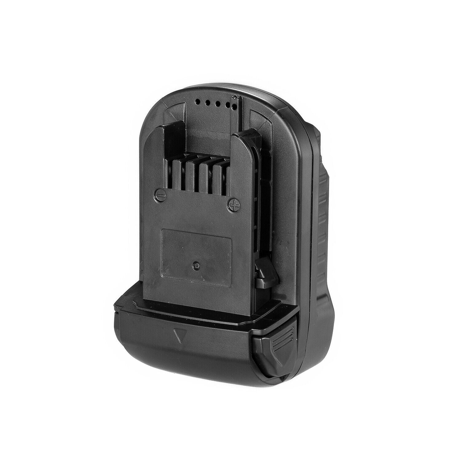 Bauer 20V to Milwaukee M18 battery adapter - top view of the Milwaukee tool-side connection and terminal slots