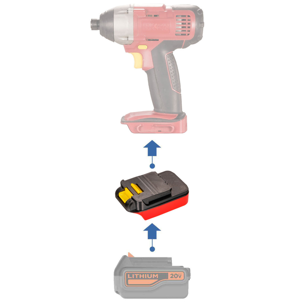 Black and Decker 20V to Chicago Electric 18V battery adapter - compatibility diagram with impact driver