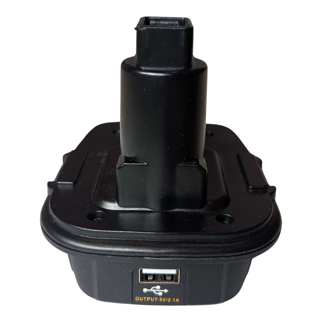 Black and Decker 20V to DeWalt 18V Ni-Cd battery adapter - rear view with the USB port below the tool-side post