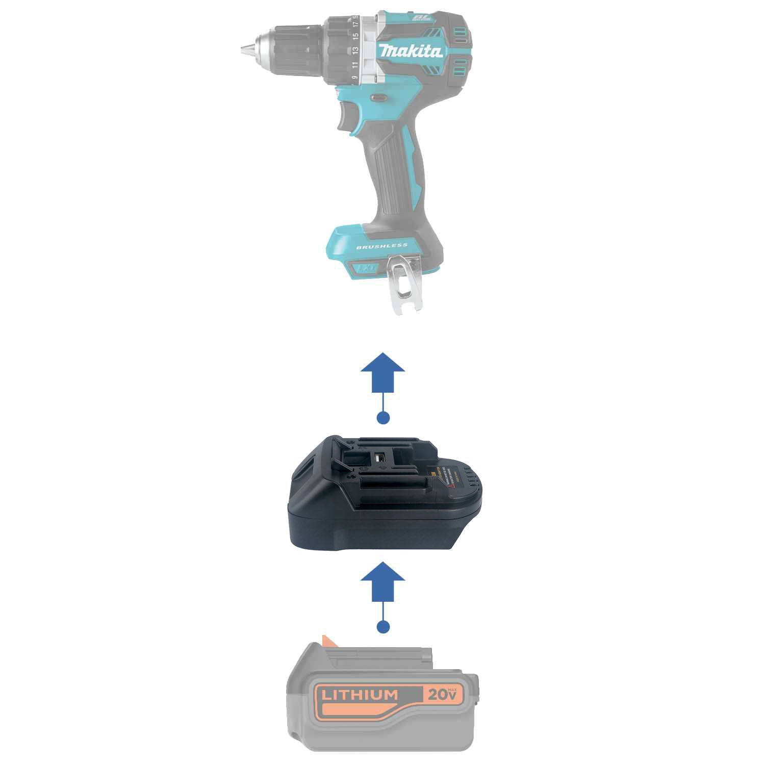 Adaptateur de batterie Black and Decker 20V vers Makita 18V