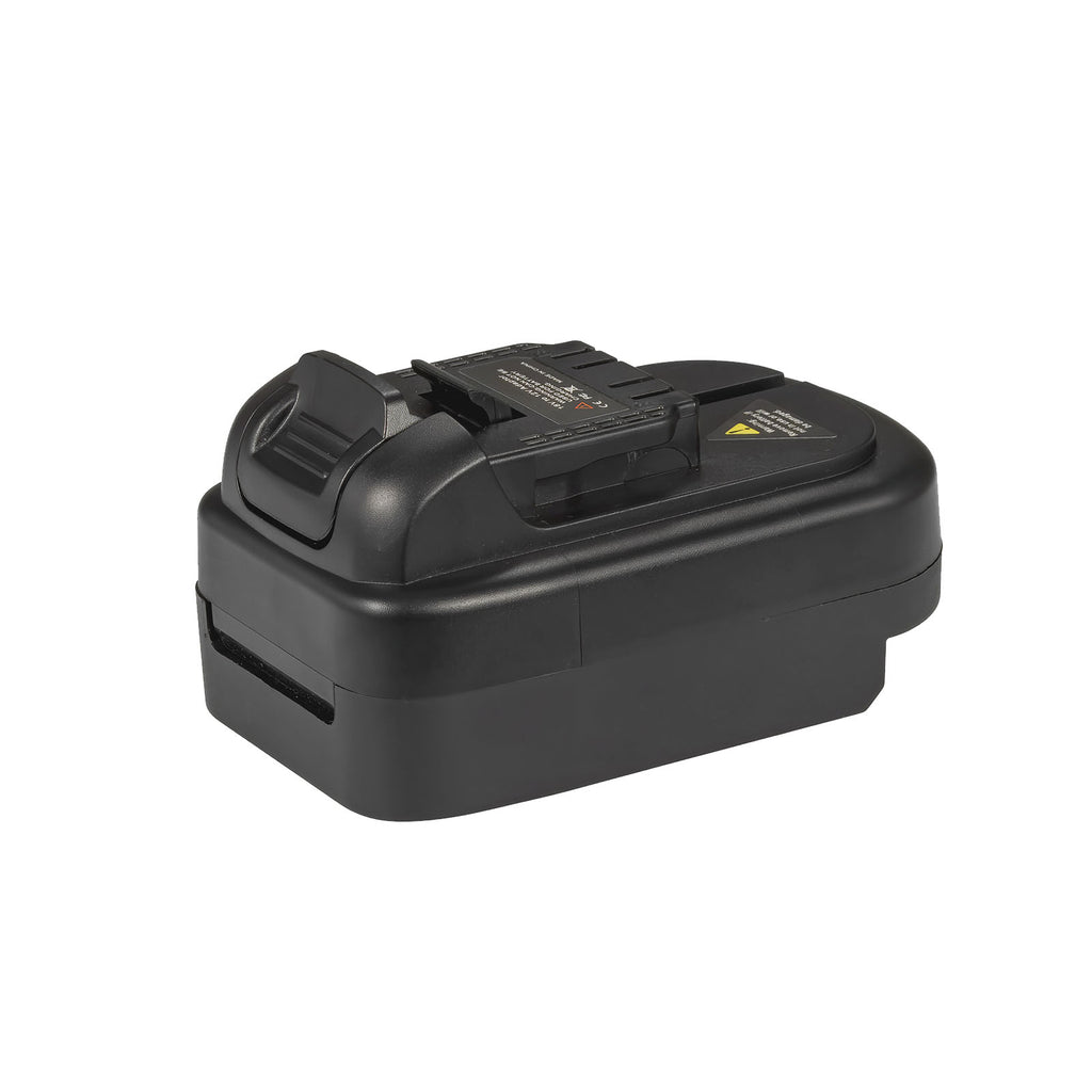 Bosch 18V GBA (Blue) to DeWalt 12V MAX battery adapter - DeWalt tool-side connection, terminal block, latch and warning label