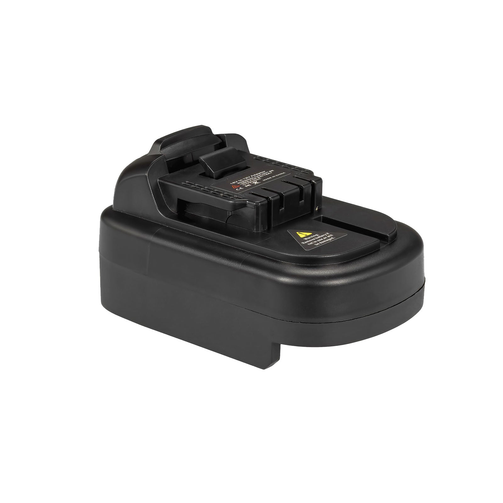 Bosch 18V GBA (Blue) to DeWalt 12V MAX battery adapter - DeWalt tool-side connection, terminal block, latch and warning label