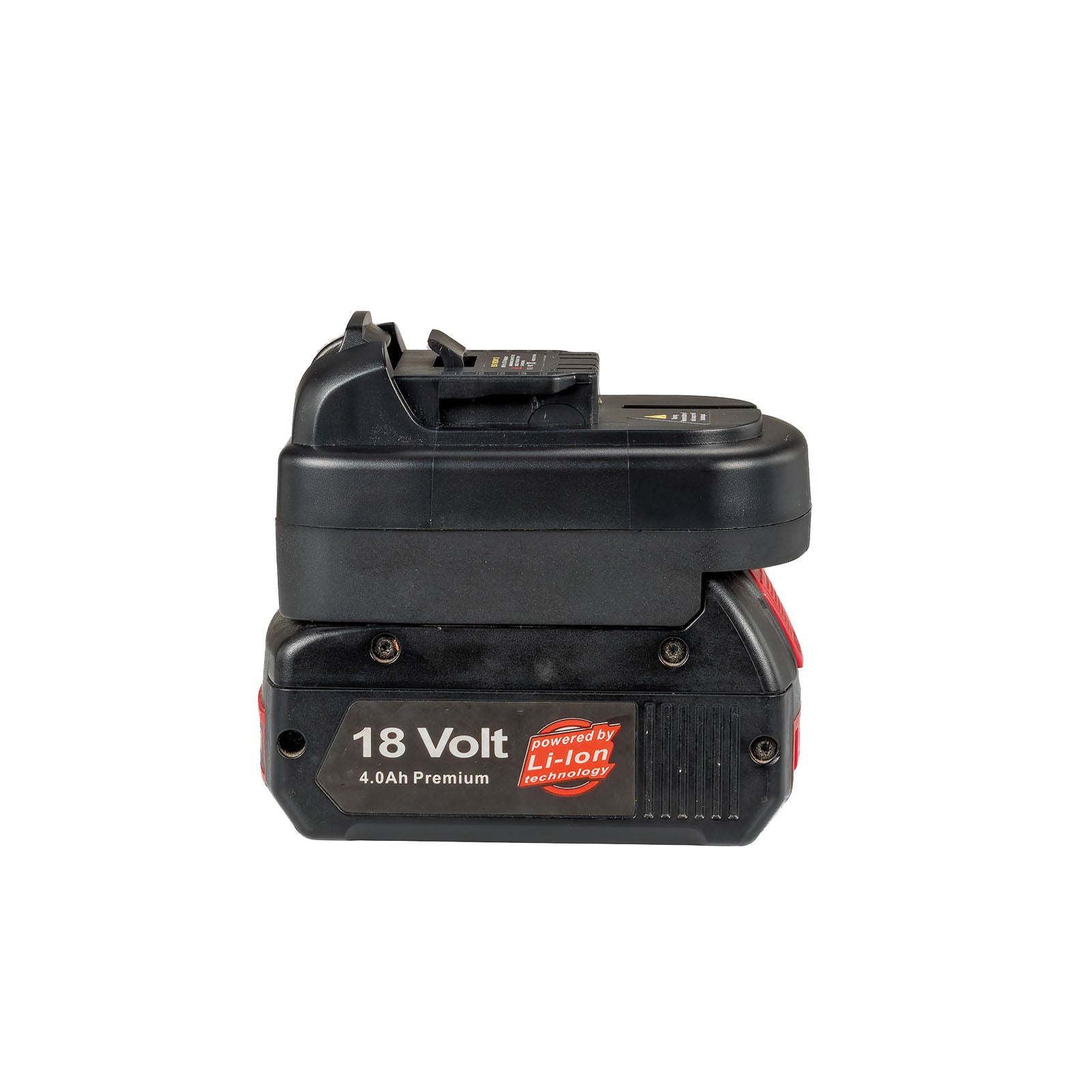 Bosch 18V GBA (Blue) to DeWalt 12V MAX battery adapter - fitted to the battery, DeWalt tool-side connection upward