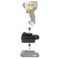 Bosch 18V GBA (Blue) to DeWalt 12V MAX battery adapter - compatibility diagram showing battery, adapter and impact wrench