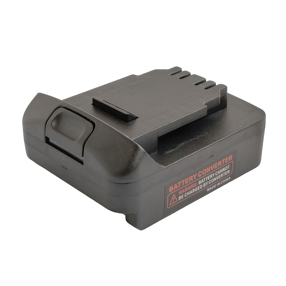 Bosch 18V GBA (Blue) to DeWalt 20V MAX battery adapter - DeWalt-side rail, release catch and warning label