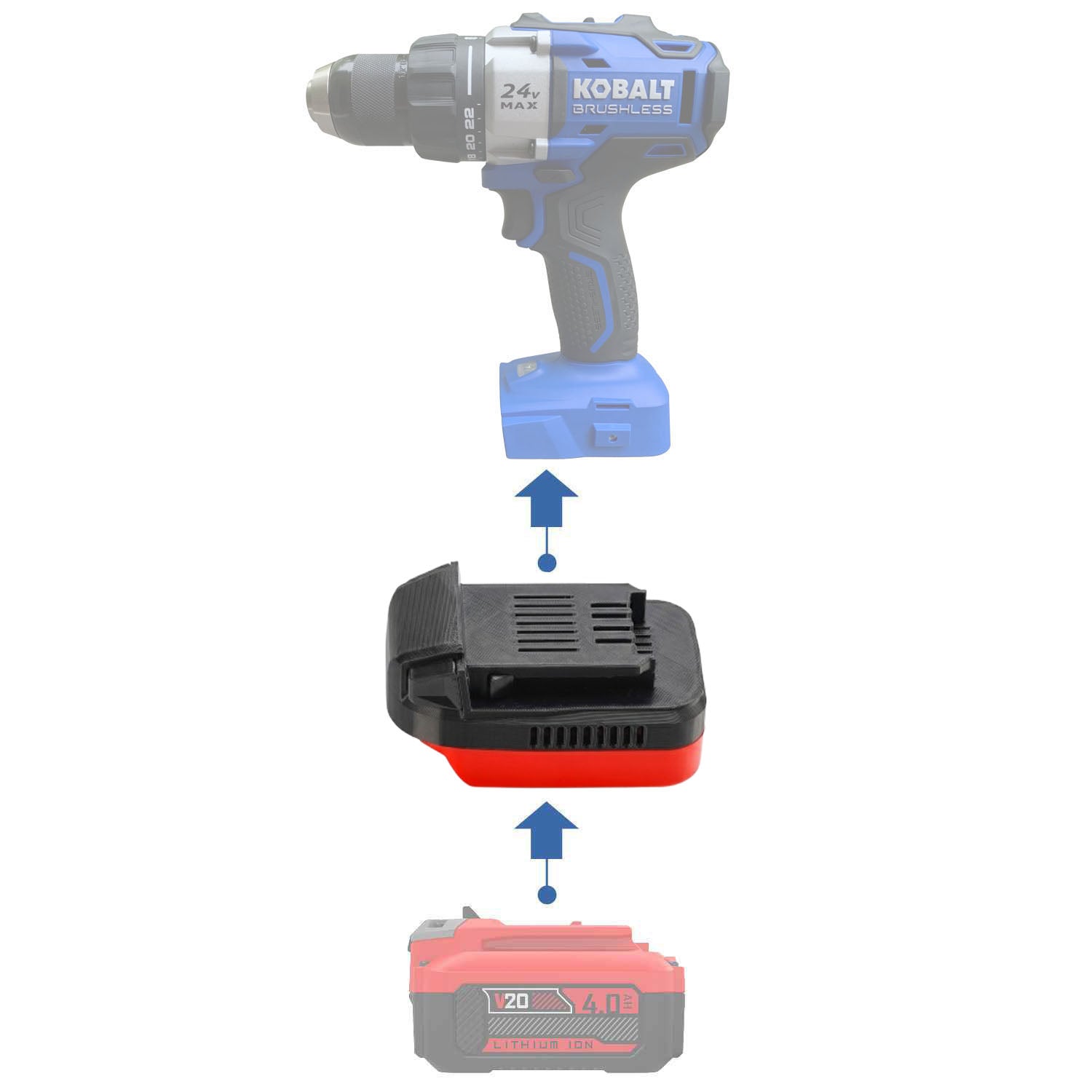 Adaptateur de batterie Craftsman 20V vers Kobalt 24V