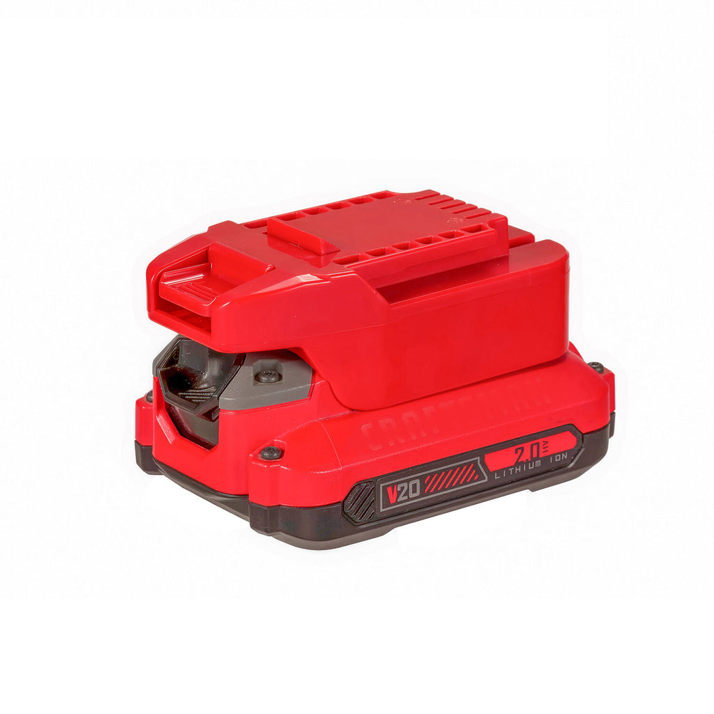 Craftsman 20V to Bauer 20V battery adapter - Bauer tool-side rail deck and ribbed release catch upward