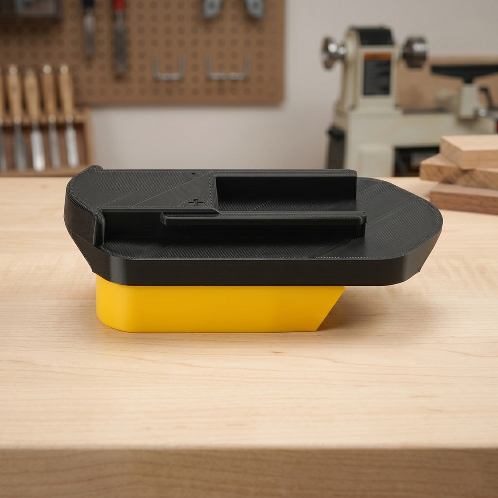 DeWalt 20V MAX to Porter Cable 19.2V Ni-Cd battery adapter - tool-side connection with twin rails, moulded polarity marks