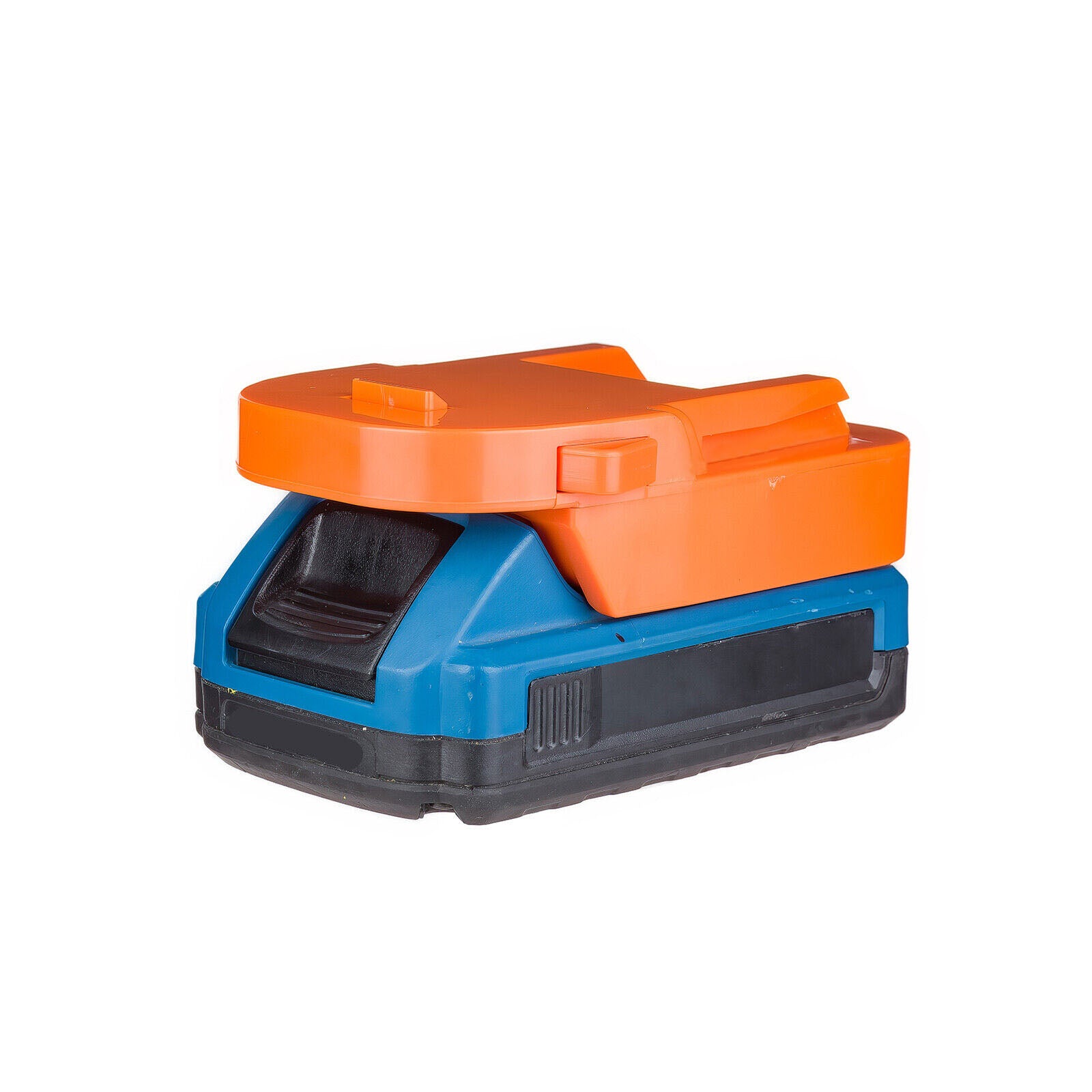 Hercules 20V to RIDGID 18V battery adapter - seated on a battery pack, RIDGID tool-side rails upward