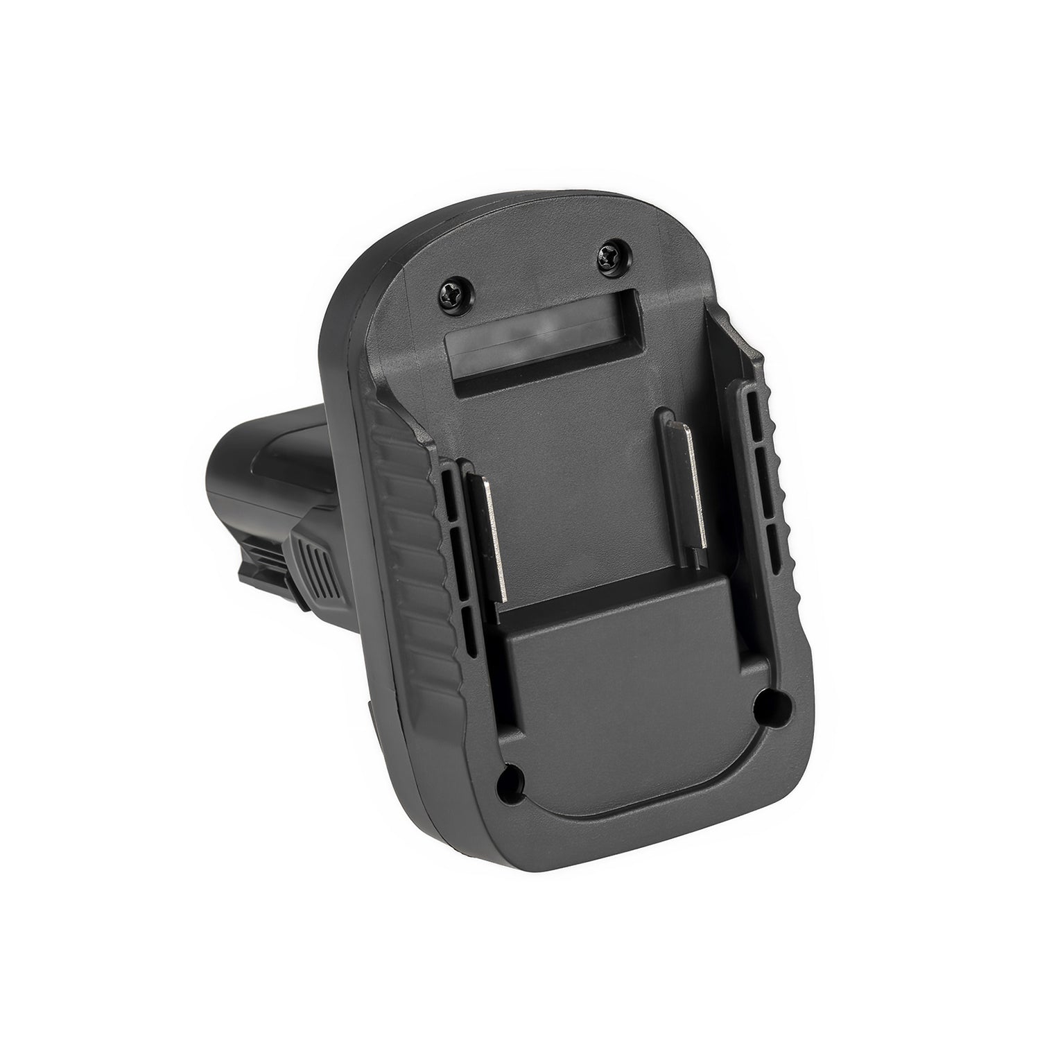 Makita 18V LXT to Bosch 12V battery adapter - battery-side connection with twin copper terminal blades, side rails