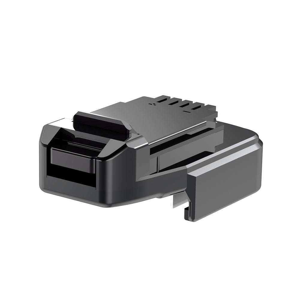 Makita 18V LXT to Craftsman 20V Bolt-On battery adapter - side view showing both connections, tool-side terminal comb on top