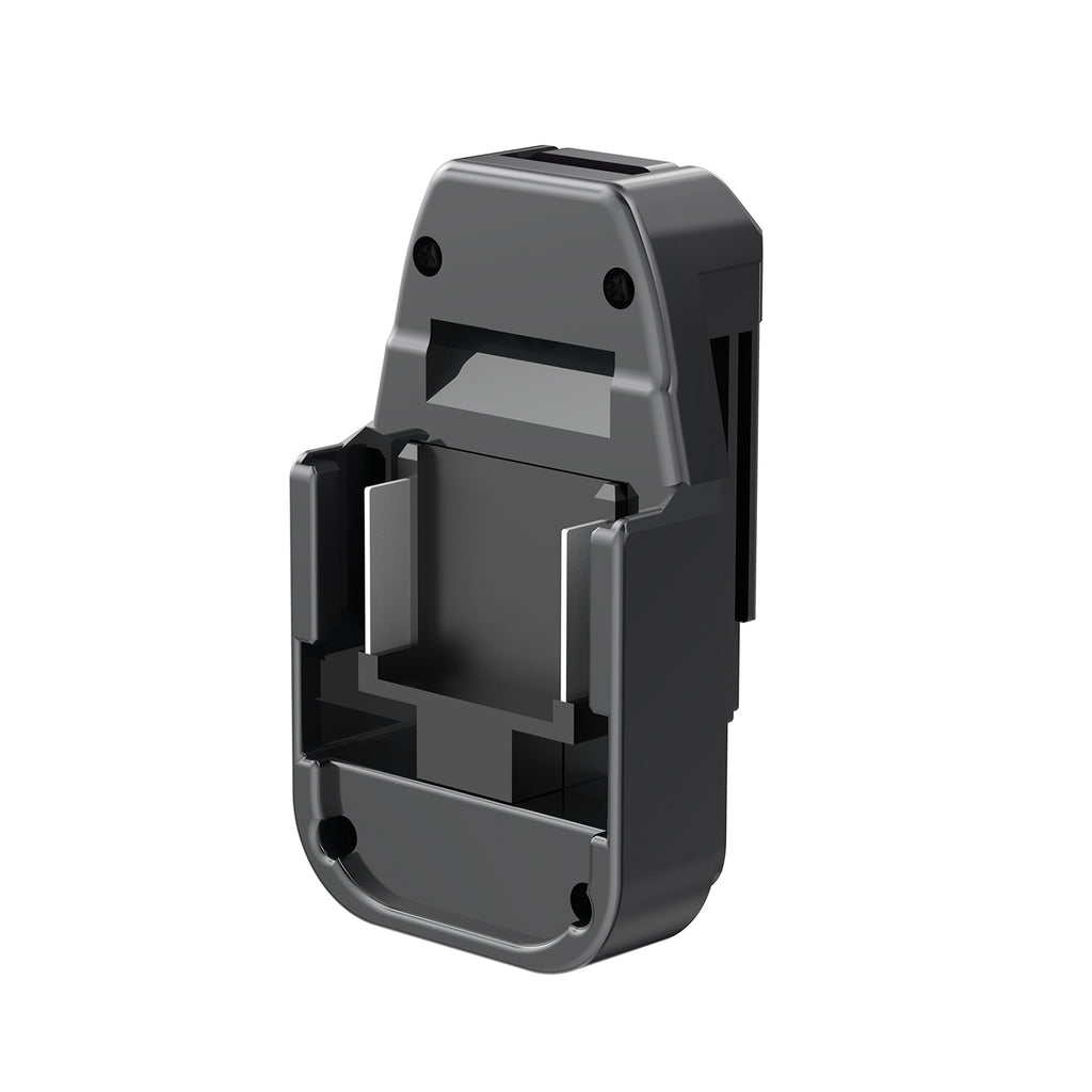 Makita 18V LXT to Craftsman 20V Bolt-On battery adapter - battery-side connection with the rails and twin copper contacts