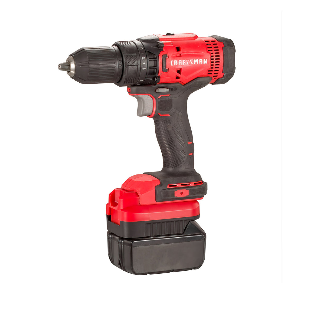 Makita 18V LXT to Craftsman 20V battery adapter - installed on a drill driver with the battery fitted below