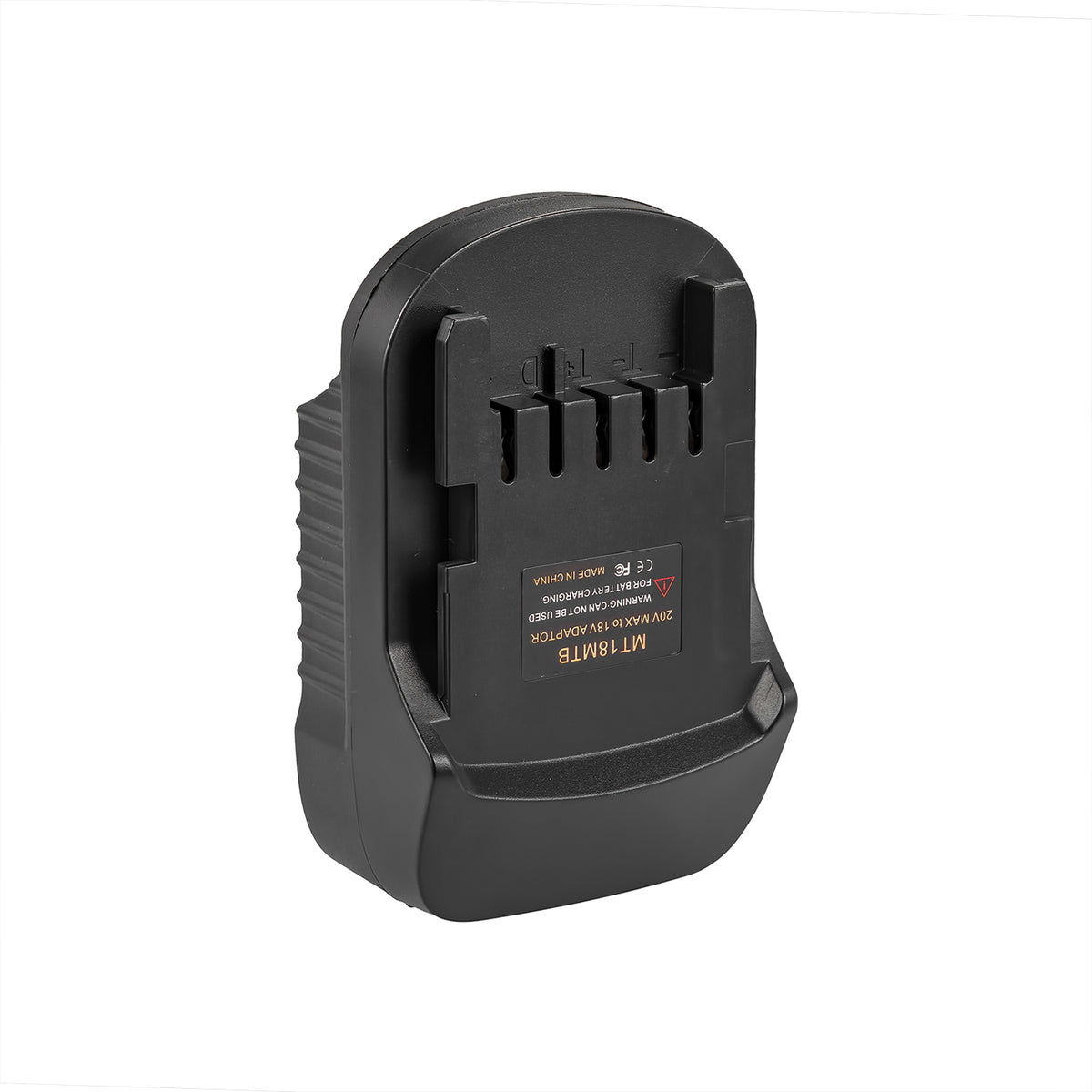 Makita 18V LXT to Metabo CAS 18V battery adapter - Metabo tool-side connection, terminal slots with + and - marks