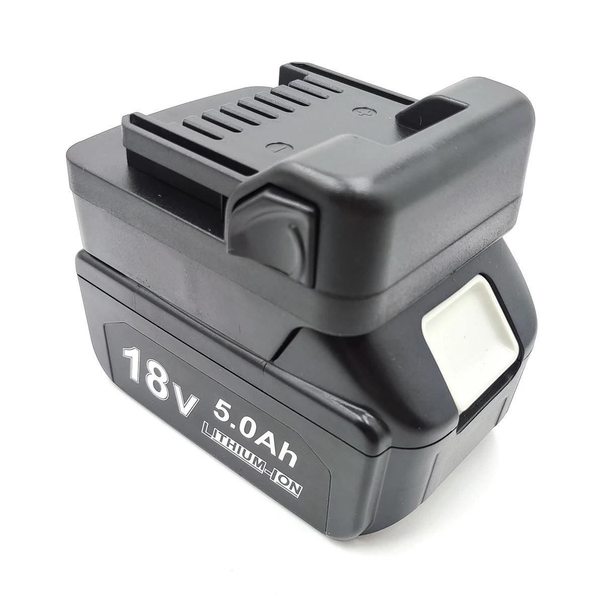Makita 18V LXT to Metabo HPT 18V battery adapter - fitted to the Makita 18V LXT battery, tool-side fins facing up