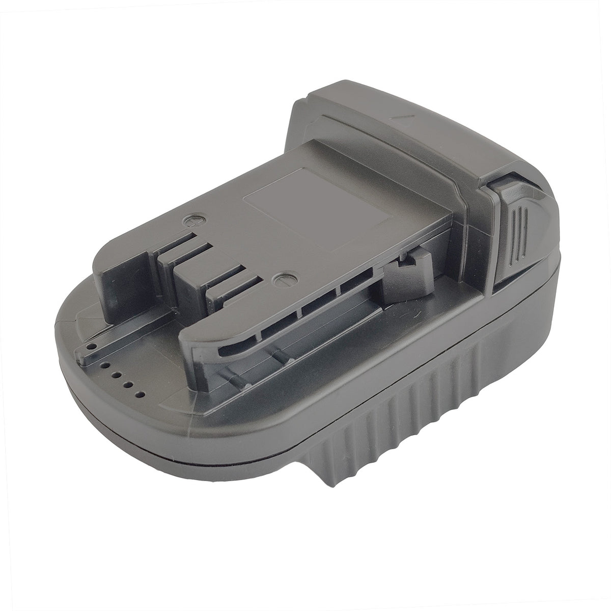 Makita 18V LXT to Milwaukee M18 battery adapter - Milwaukee tool-side rail with the charge-level pips alongside