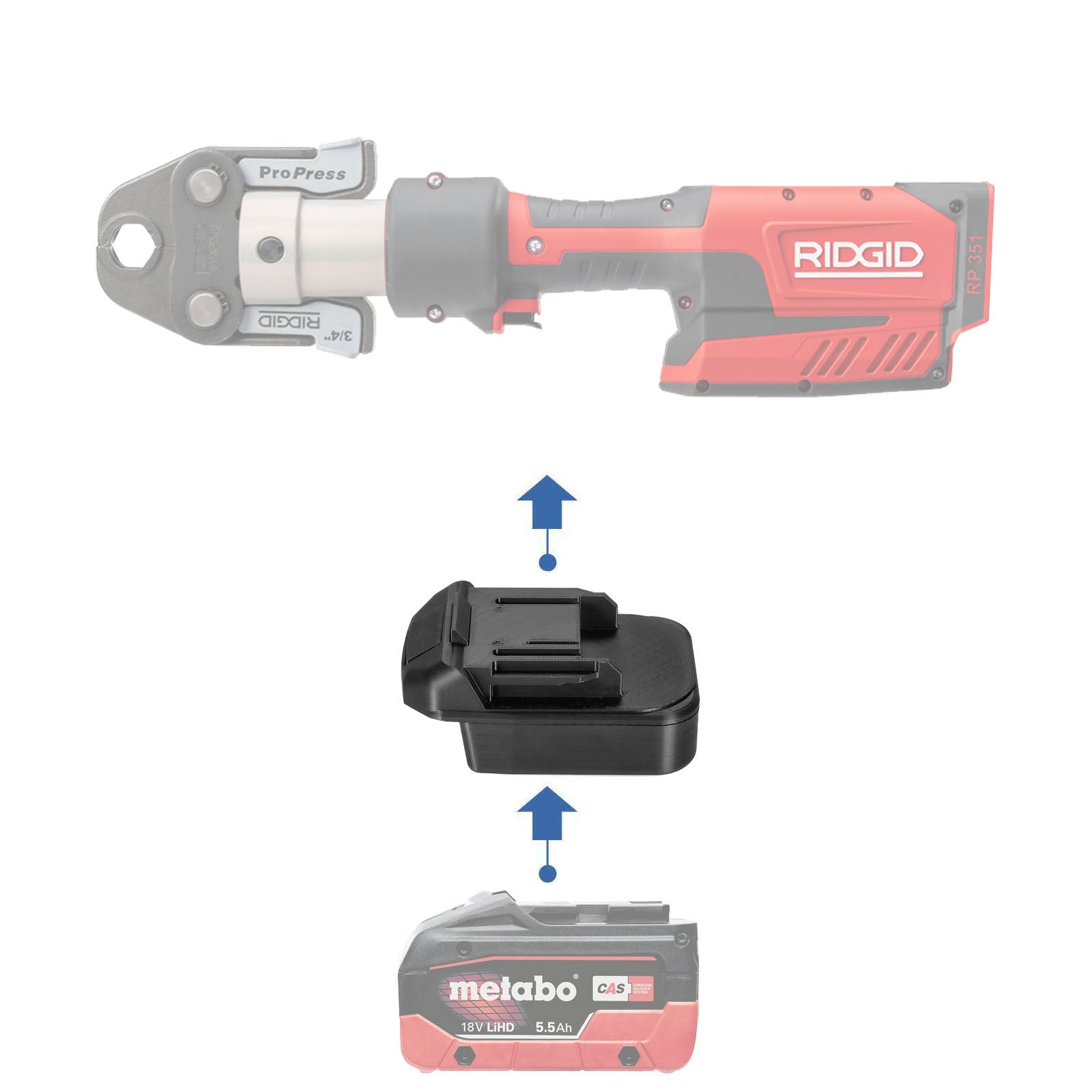 Adaptateur de batterie Metabo 18V CAS vers RIDGID RED 18V
