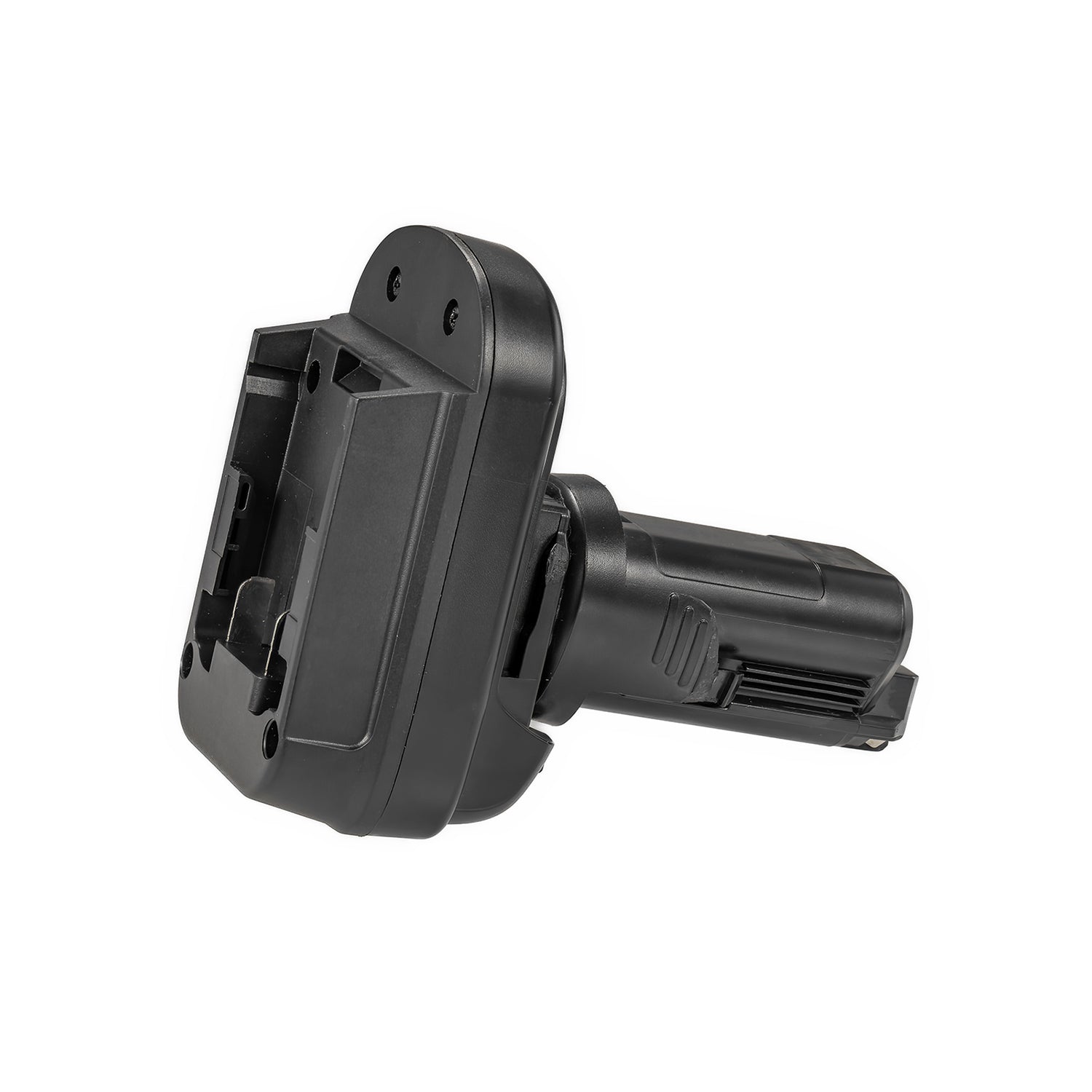 Milwaukee M18 to Dremel 12V 8220/8250 battery adapter - battery-side connection with the rails, tool-side stem to the right