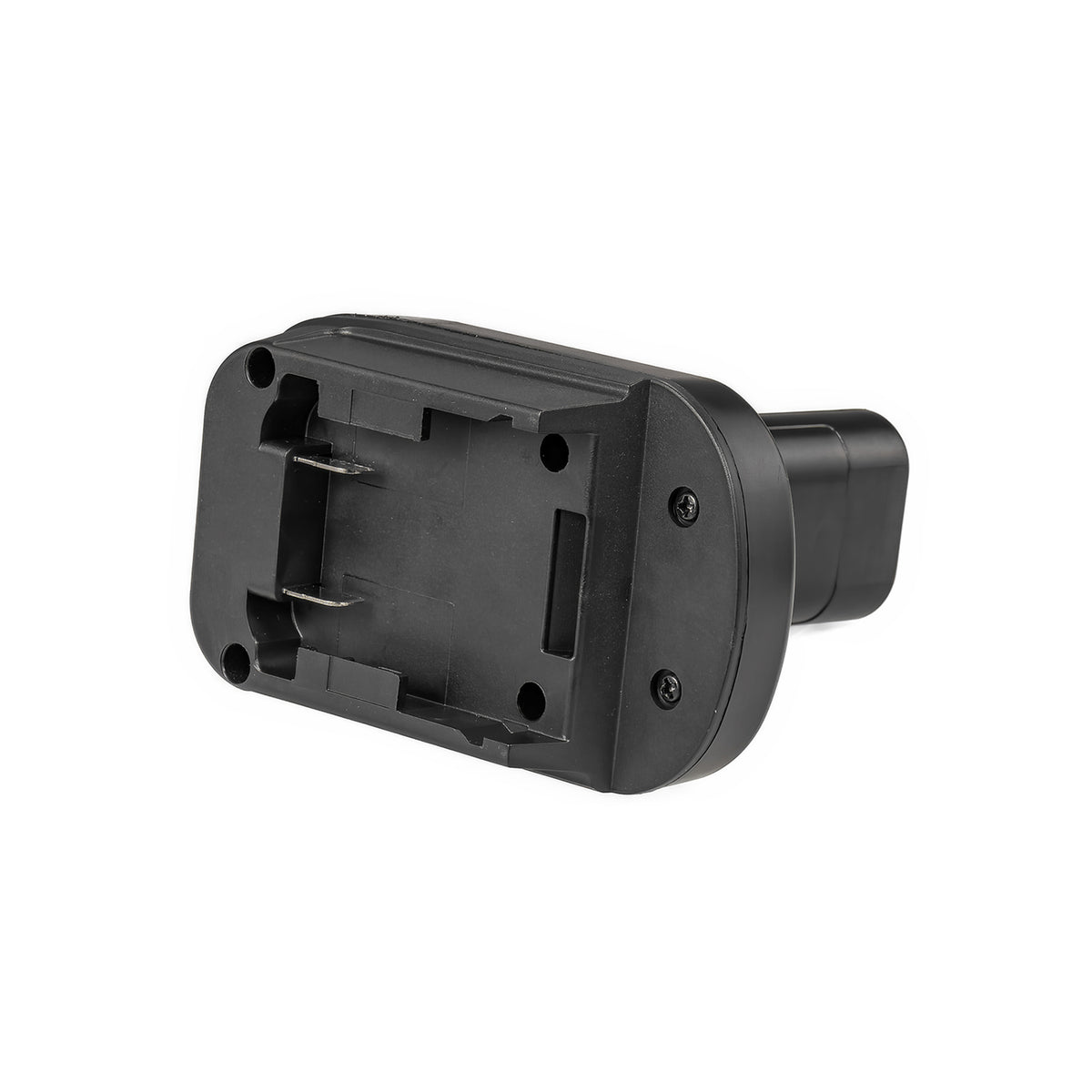 Milwaukee M18 to Dremel 12V 8220/8250 battery adapter - battery-side connection face-on, twin terminal blades and screws