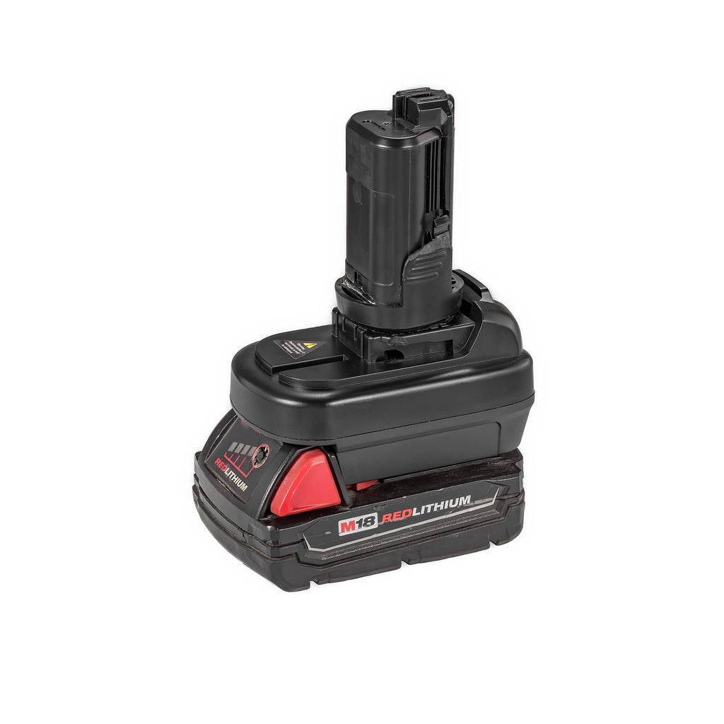 Milwaukee M18 to Dremel 12V 8220/8250 battery adapter - fitted to the Milwaukee M18 battery, Dremel 12V tool-side post upward