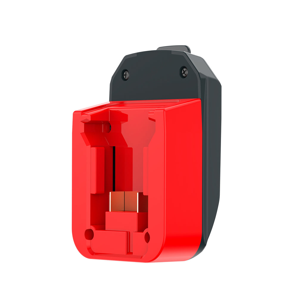 Milwaukee M18 to WORX 20V PowerShare (Orange) battery adapter - battery-side connection with copper contacts, front view