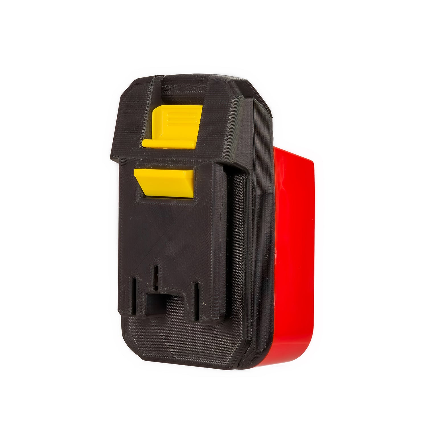 Milwaukee M18 to Hart 20V battery adapter - Hart tool-side connection with its release catches and terminal slots