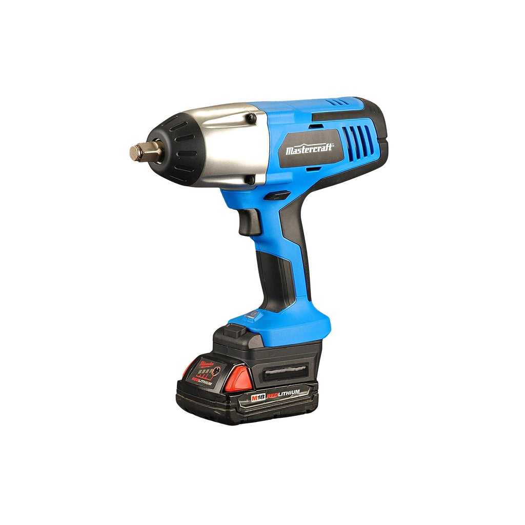 Milwaukee M18 to Mastercraft 20V (PWRPOD / Blue) battery adapter - installed on an impact wrench with the battery fitted