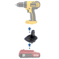 Porter Cable 20V to DeWalt 18V Ni-Cd battery adapter - compatibility diagram showing battery, adapter and drill