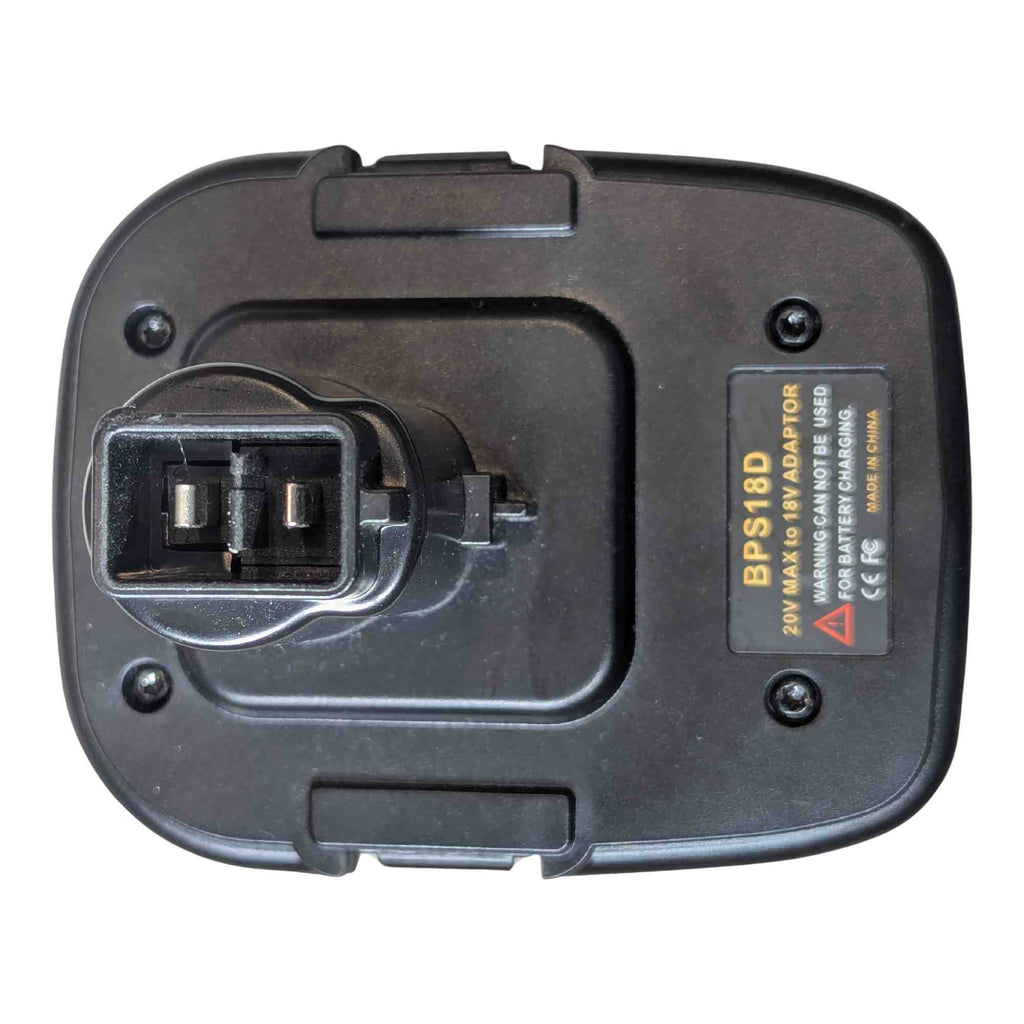Porter Cable 20V to DeWalt 18V Ni-Cd battery adapter - top view of the tool-side post and its copper contacts