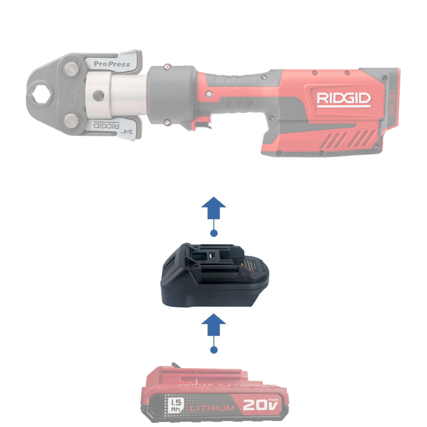 Adaptateur de batterie Porter Cable 20V vers RIDGID RED 18V