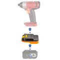RIDGID 18V to Chicago Electric 18V battery adapter - compatibility diagram showing battery, adapter and impact driver