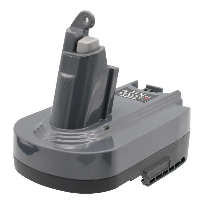 RIDGID 18V to Dyson V6 battery adapter - Dyson tool-side connection with release catch, battery-side rail and slotted block