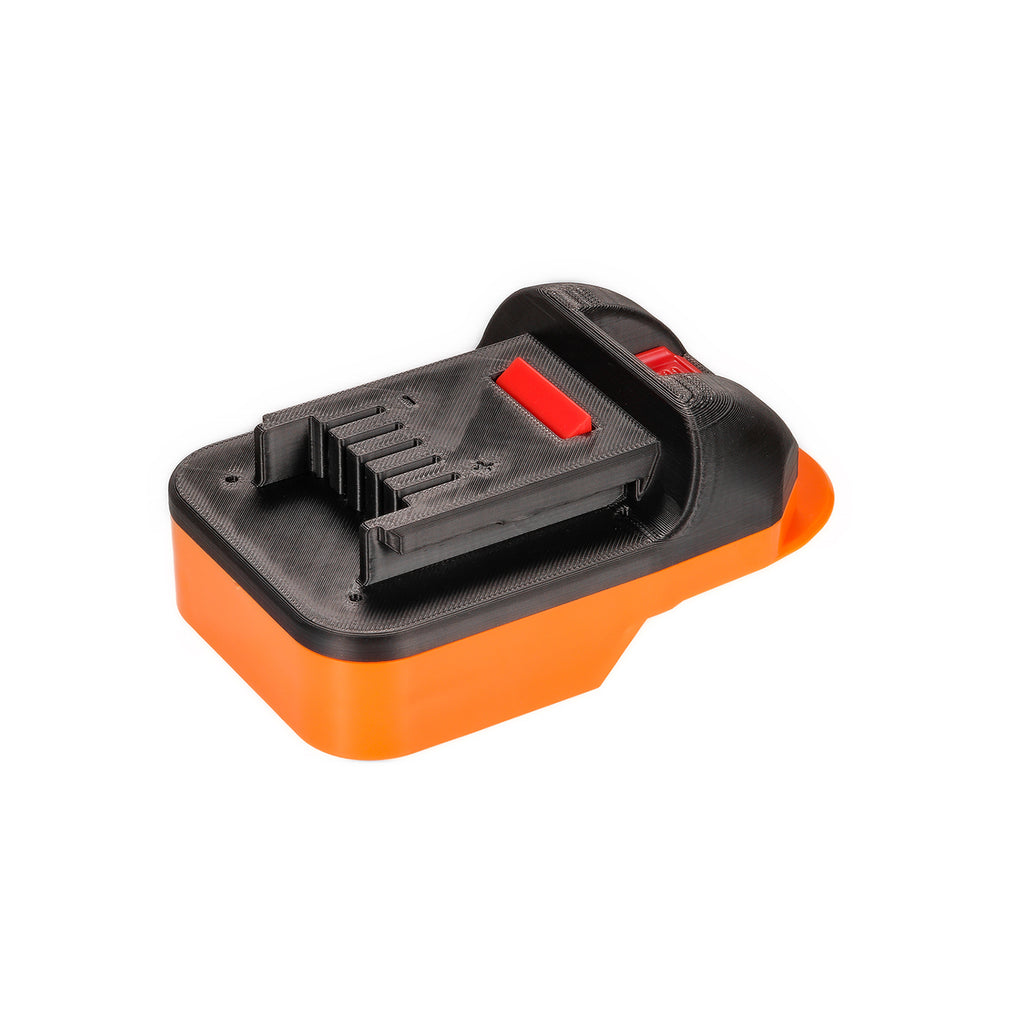 RIDGID 18V to Masterforce 20V battery adapter - Masterforce tool-side connection, four terminal slots and release catch