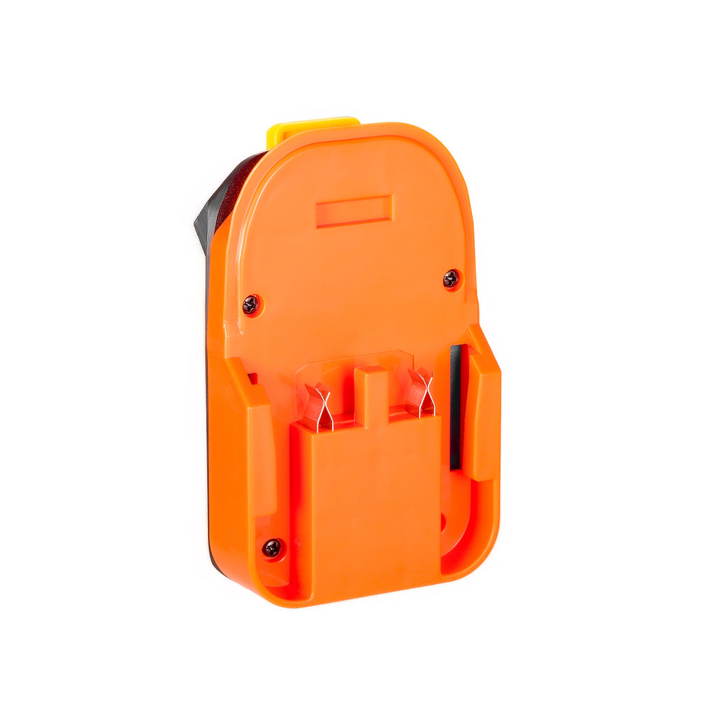 RIDGID 18V to WEN 20V battery adapter - battery-side connection, twin copper spring clip contacts, center post and rails