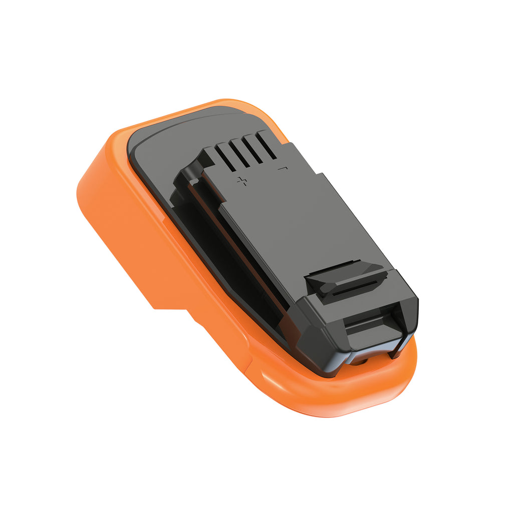 RIDGID 18V to Black and Decker 20V battery adapter - black tool-side connection with terminal slots and polarity marks