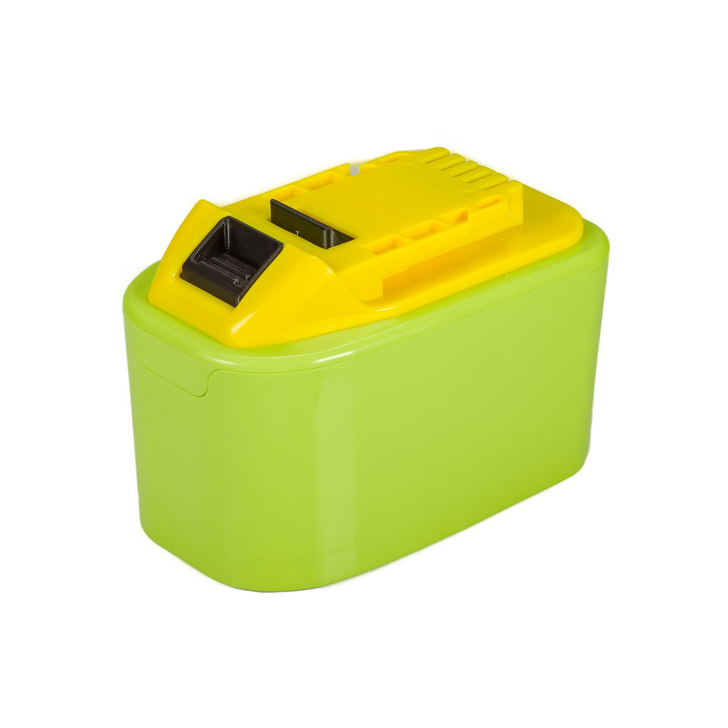 Ryobi 18V ONE+ to Hercules 20V battery adapter - Hercules tool-side connection, two terminal slots, over the green body
