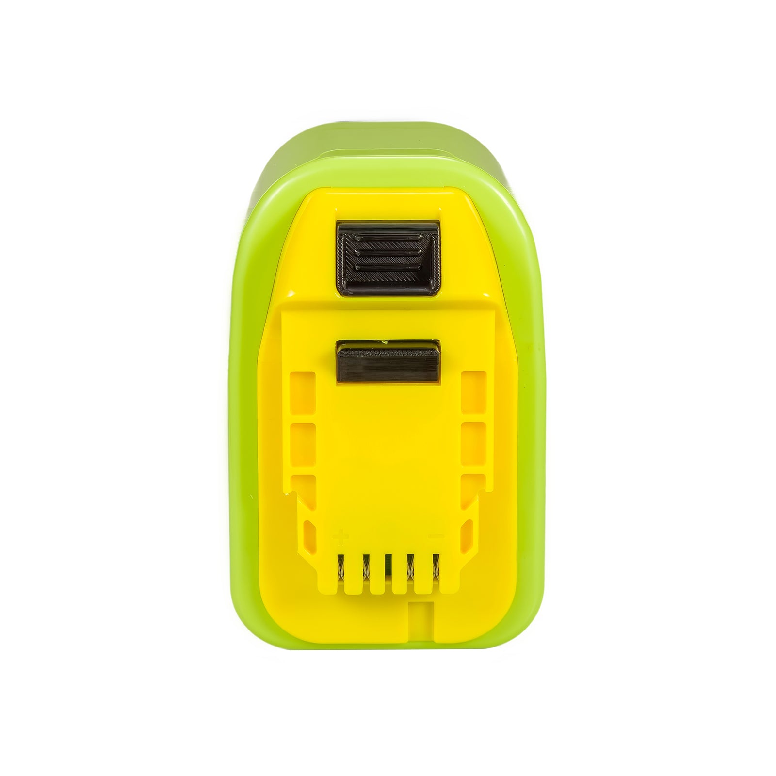 Ryobi 18V ONE+ to Hercules 20V battery adapter - Hercules tool-side connection, two terminal slots and the guide grooves