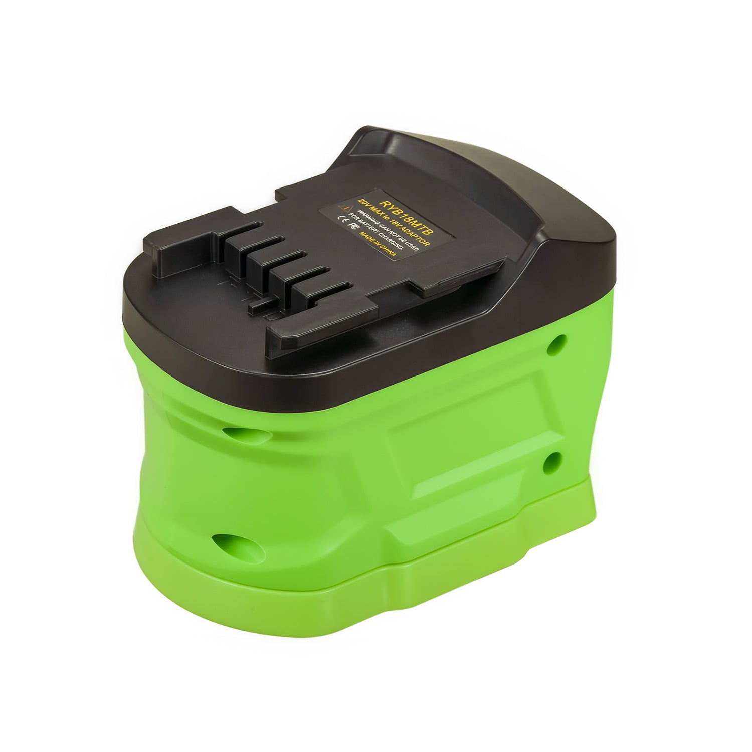 Ryobi 18V ONE+ to Metabo CAS 18V battery adapter - angled view of the Metabo tool-side connection with five terminal slots