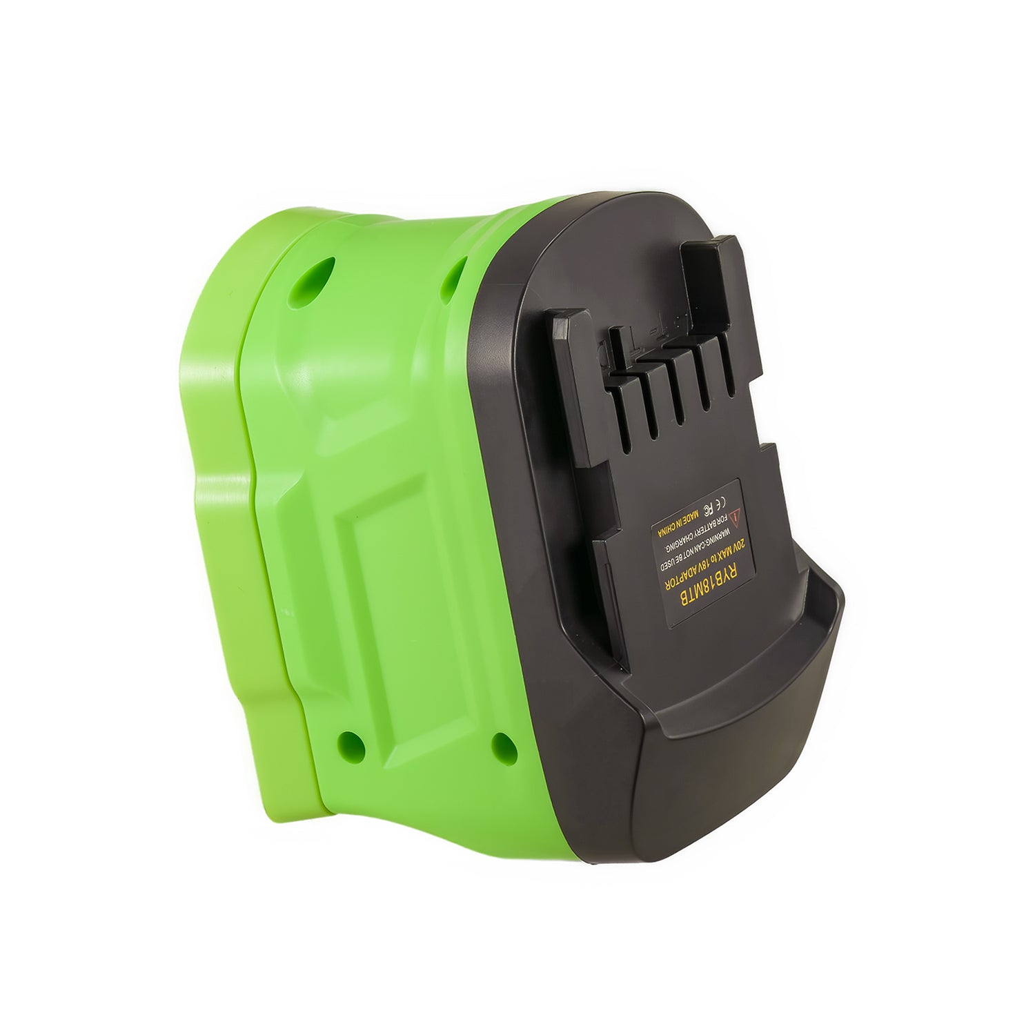Ryobi 18V ONE+ to Metabo CAS 18V battery adapter - angled view of the Metabo tool-side connection with five terminal slots