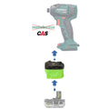 Ryobi 18V ONE+ to Metabo CAS 18V battery adapter - compatibility diagram showing battery, adapter and impact driver
